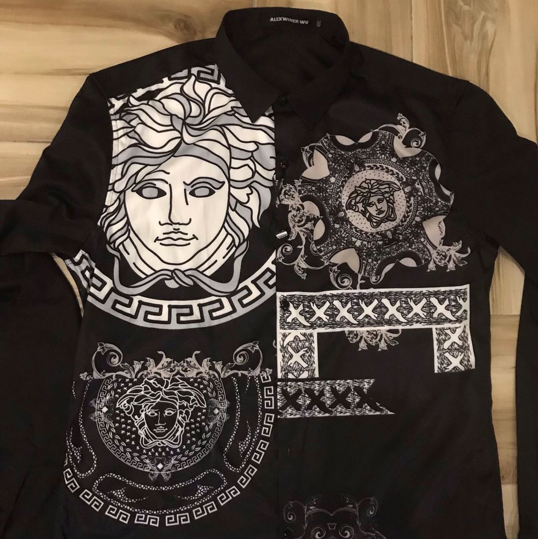 韩版修身潮流帅气美杜莎印花欧美时尚衬衣衬衫