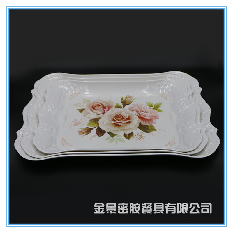 家用长方形欧式放水杯的托盘茶拖盘创意密胺餐具塑料水果蛋糕盘产品图