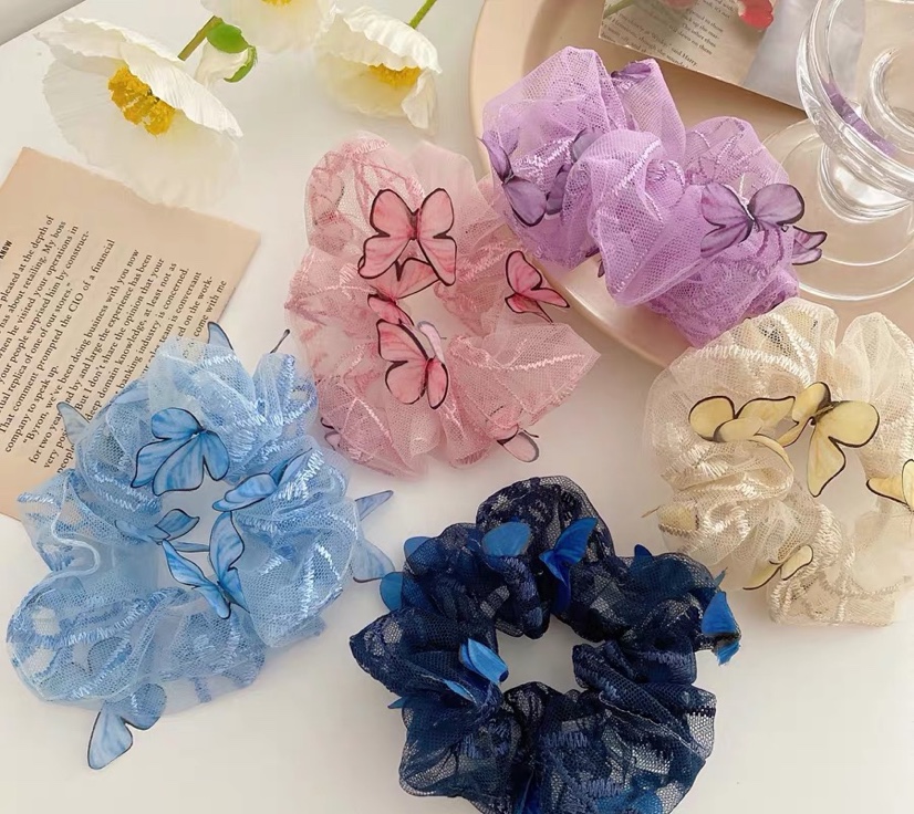 Hot style ins wind lace three-dimensional butterfly large intestine hair ring hair rope hair accessories thumbnail