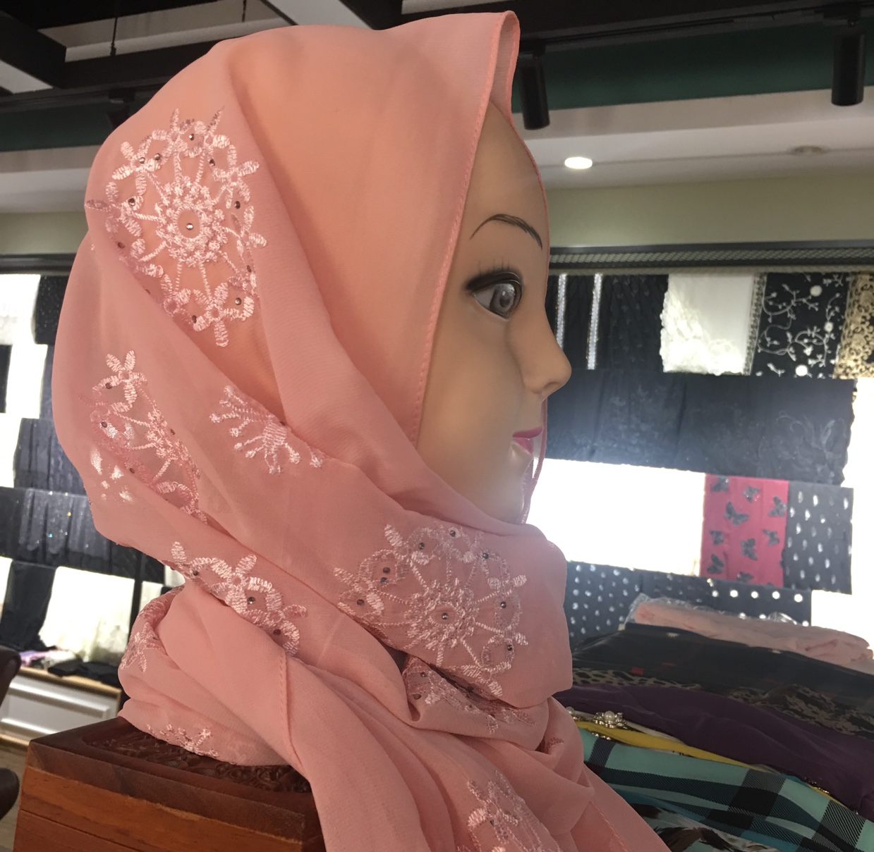 Chiffon and sequined embroidered casual scarf, shawl, sequined chiffon cotton long scarf, square scarf