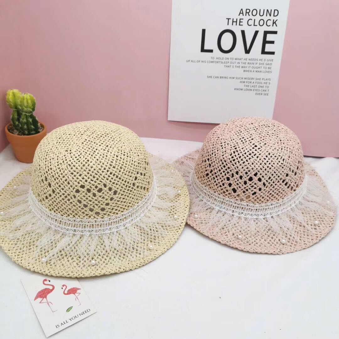 Hand-Knitted Pearl Straw Hat