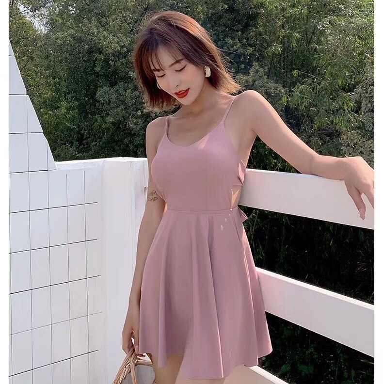 性感泳衣少女保守聚拢小胸显瘦小香风裙式美背度假泳装连体泳衣