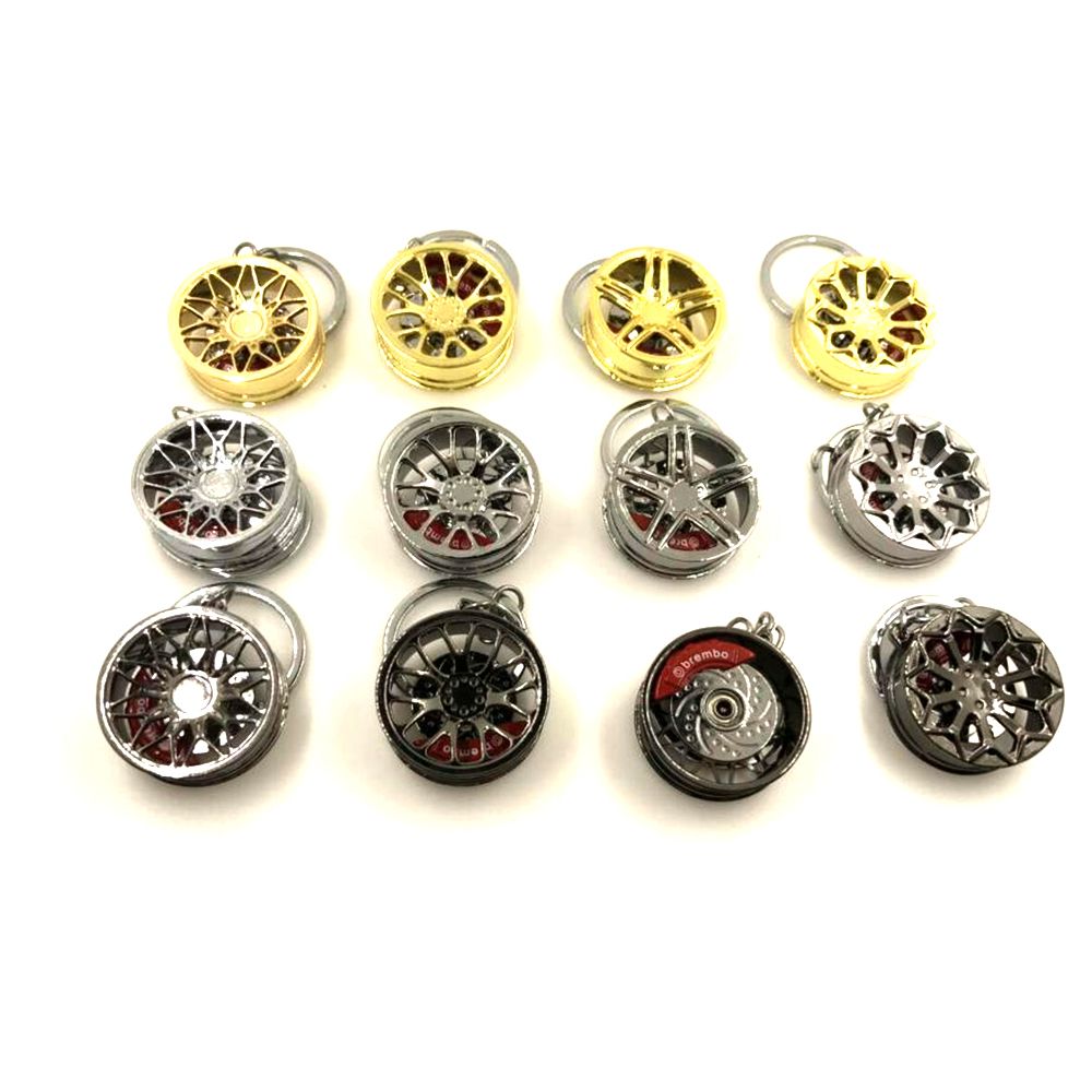Steel wheel with brake key chain, metal key ring, key chain, unique and cool car key, car modification accessories