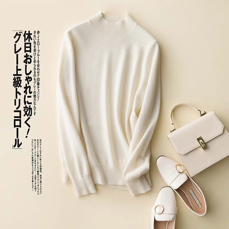 Women's flatbed semi-tall cashmere sweater Item Picture