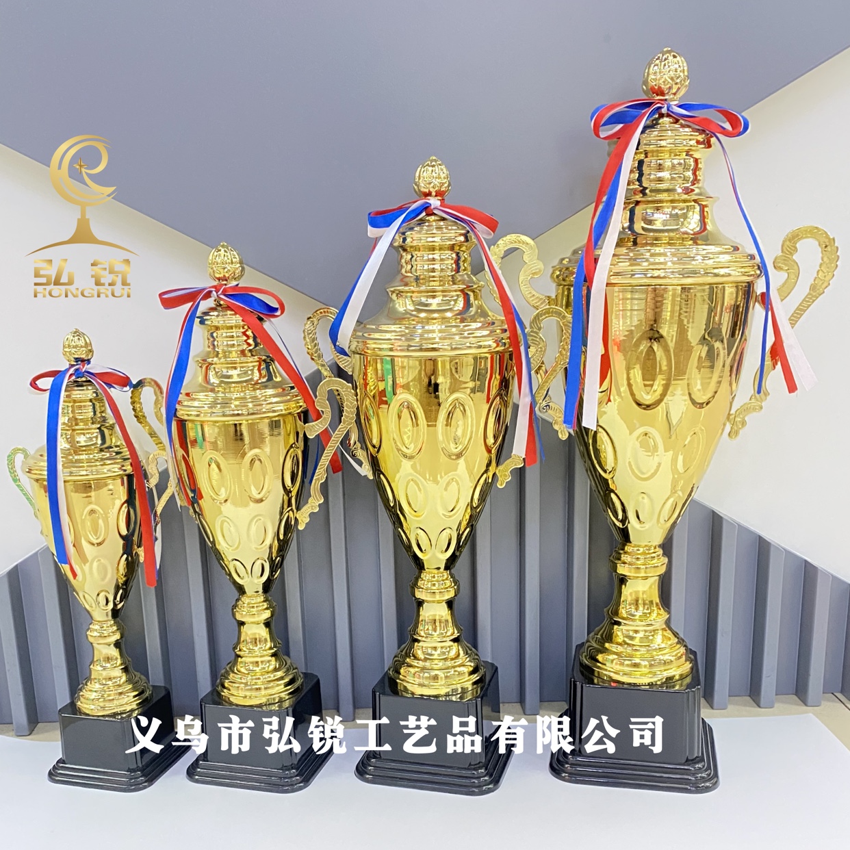 HR1904C metal trophy and medal, new model 12*46CM, customizable logo for various event awards details Picture