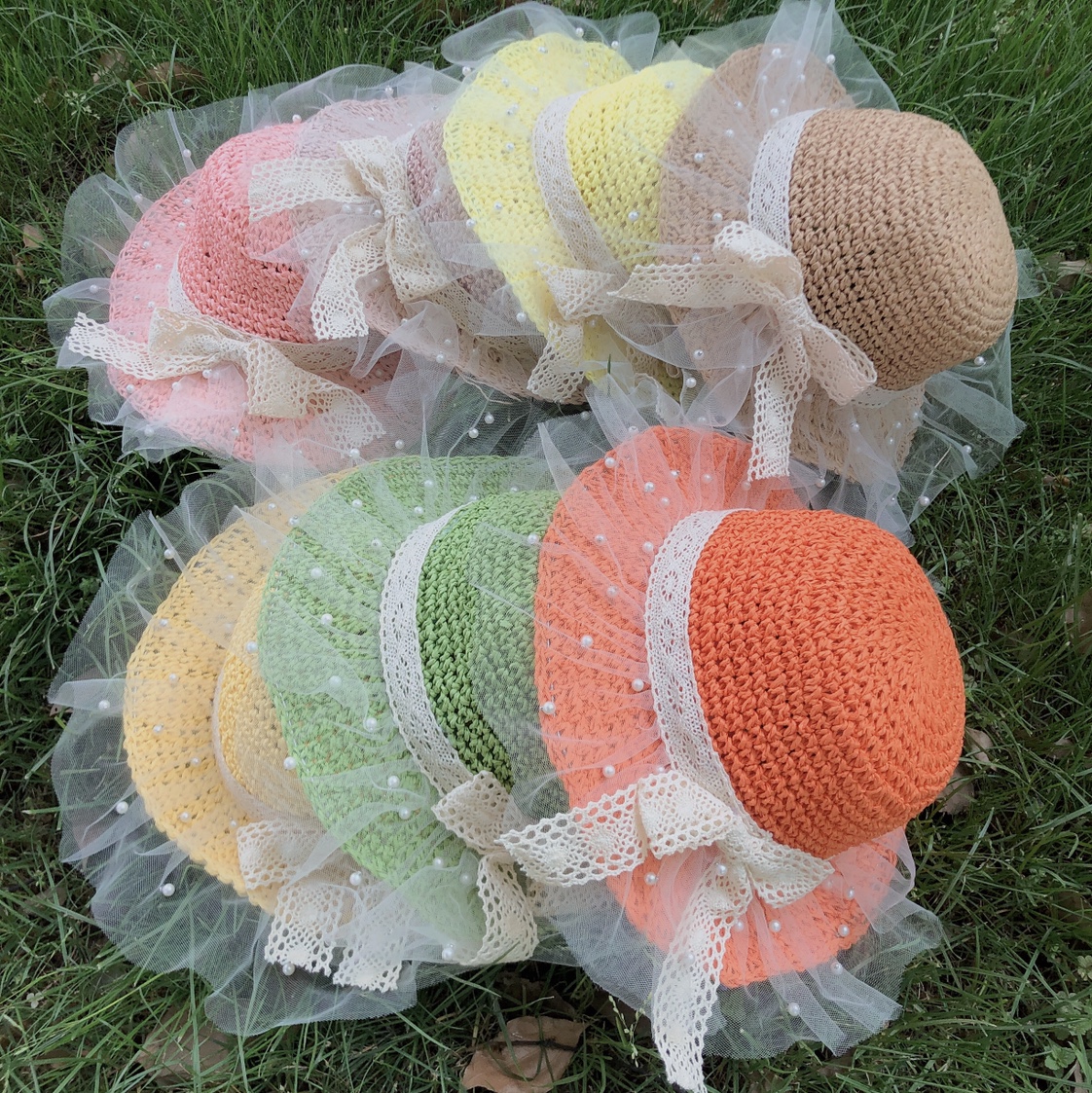 Handmade Pearl Straw Hat For Children