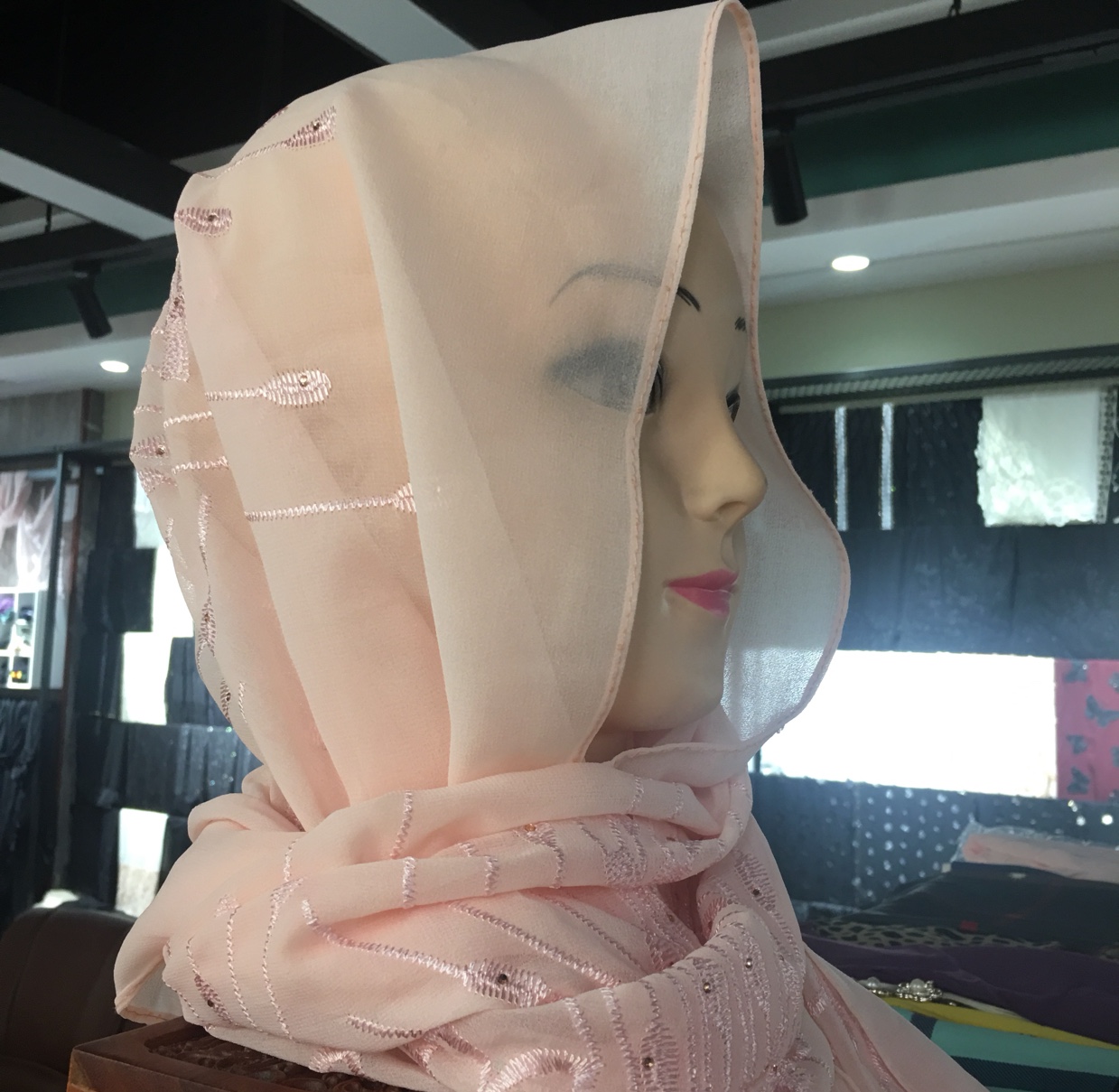 Chiffon and sequined embroidered casual scarf, shawl, sequined chiffon cotton long scarf, square scarf details Picture