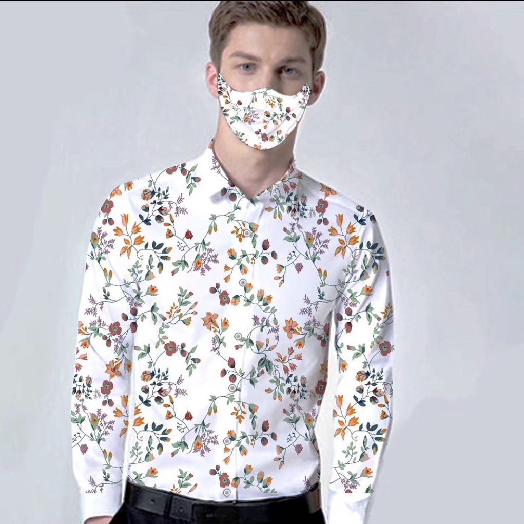 春季印花衬衫男短袖纯棉薄款针织衬衣休闲韩版碎花丝光