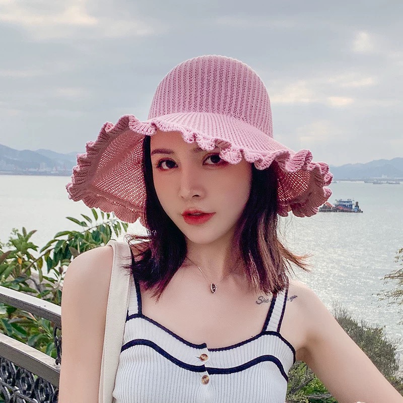 半空顶太阳帽女夏天遮阳帽大檐可折叠户外遮脸韩版沙滩防晒卷卷帽