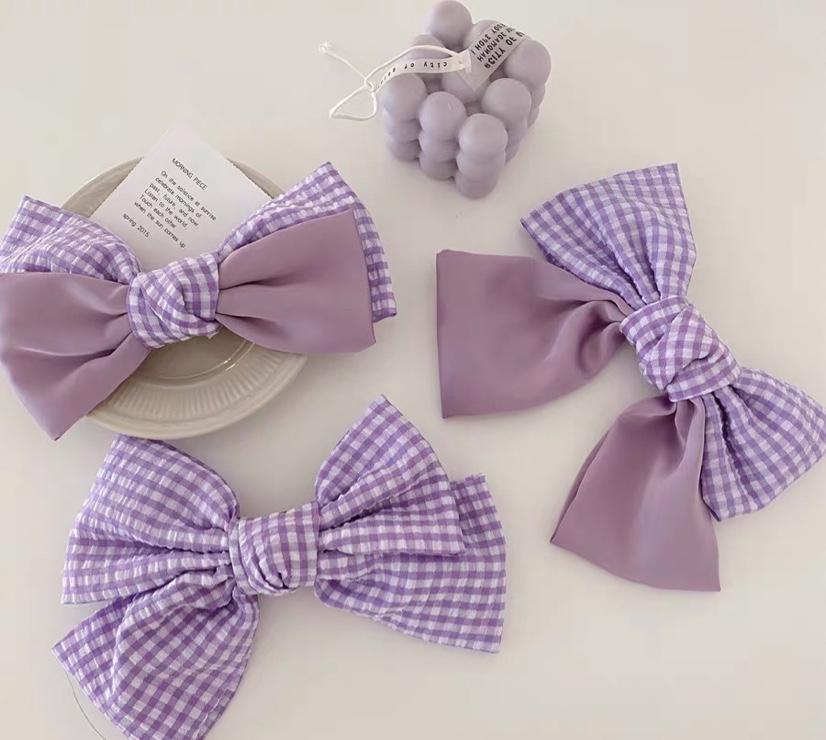Hot style extra large lattice satin double bow steel clip thumbnail