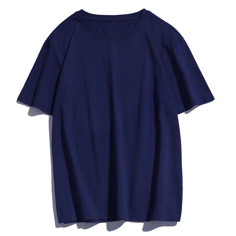 Solid-color polyester-cotton T-shirt in navy blue detail image 1