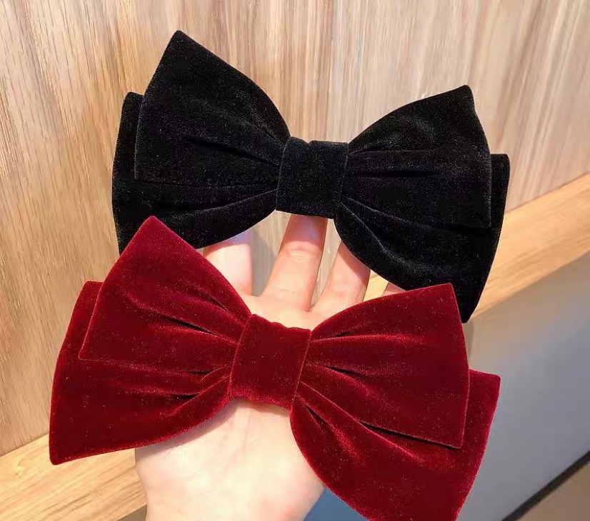 Hot style temperamental hardboard velvet bow hair clip