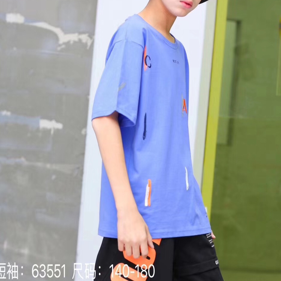 一套大童潮流冰丝短袖T恤男2021夏季纯色白潮流体恤打底衫衣服半袖36产品图