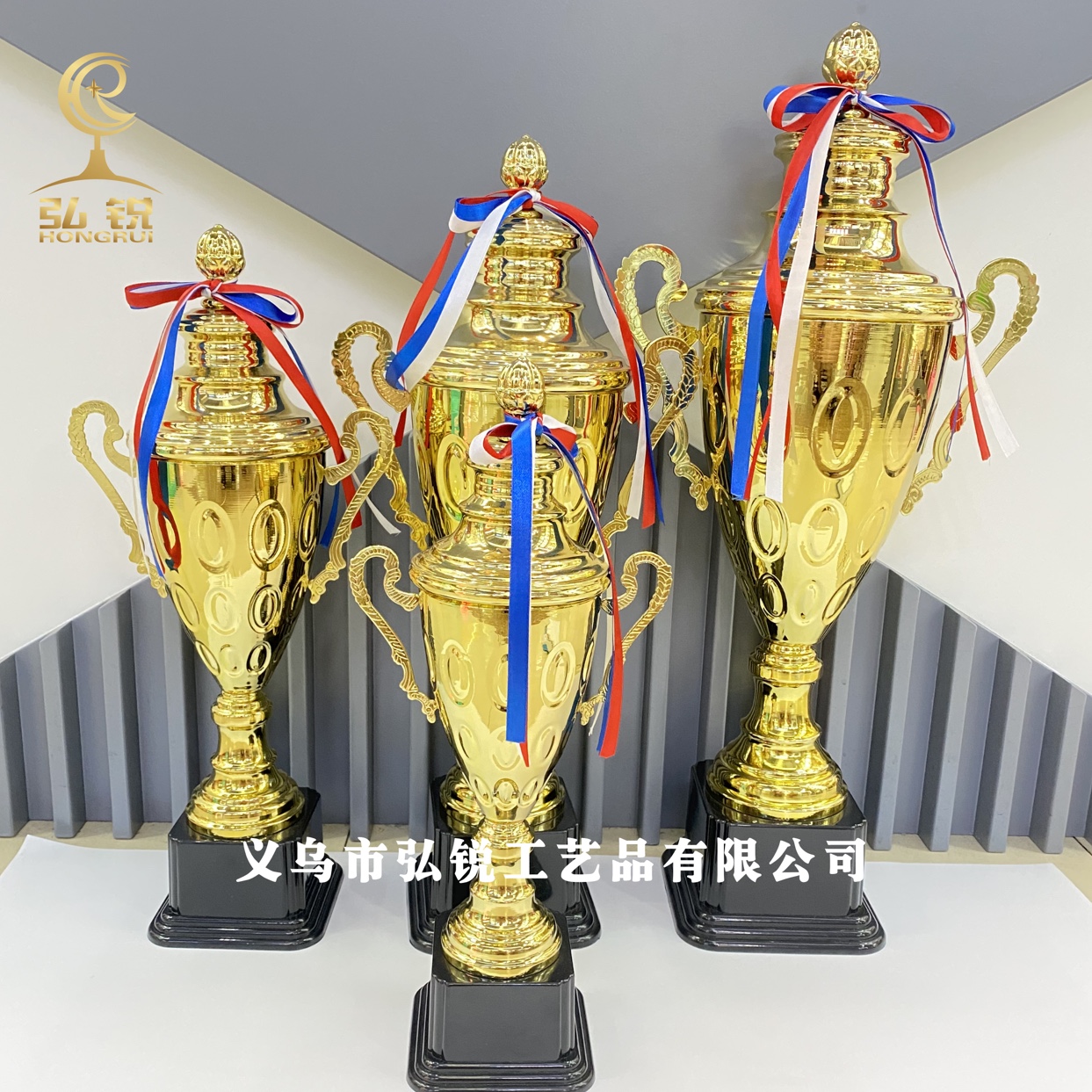 HR1904C metal trophy and medal, new model 12*46CM, customizable logo for various event awards Specification image