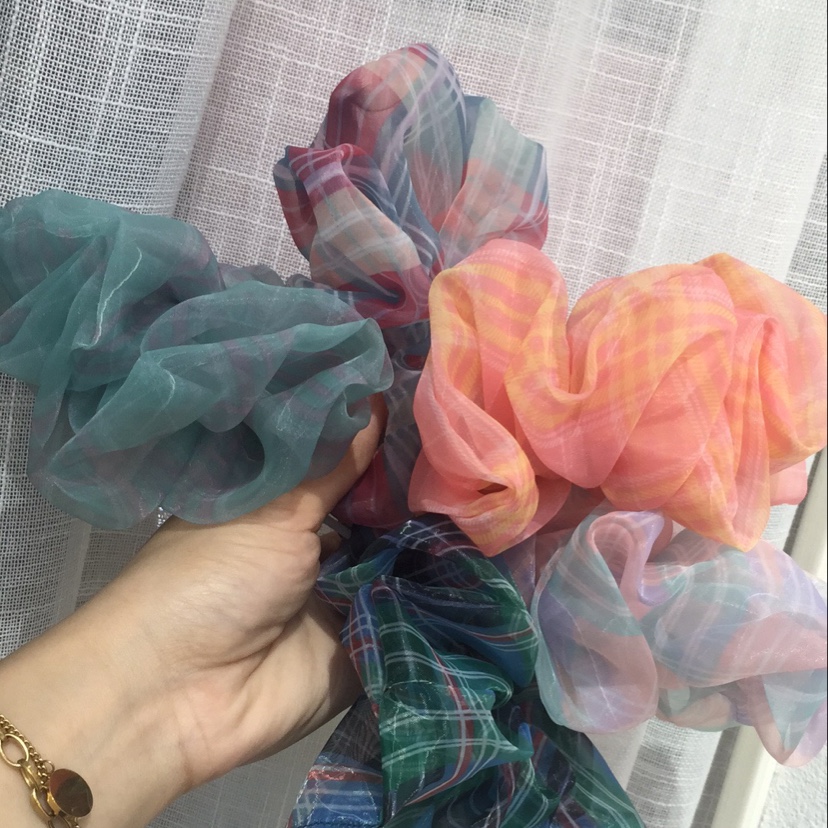 韩国复古气质发圈大肠圈小号  质感醋酸绒褶  皱大肠圈复   古高档布艺花丸子发圈