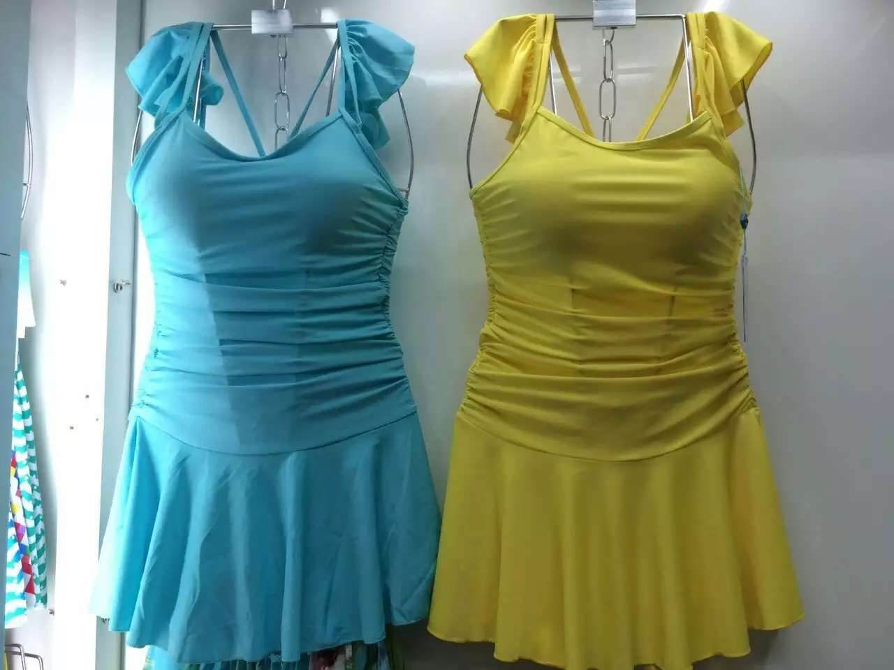 分体平角褶皱成人学生泳衣