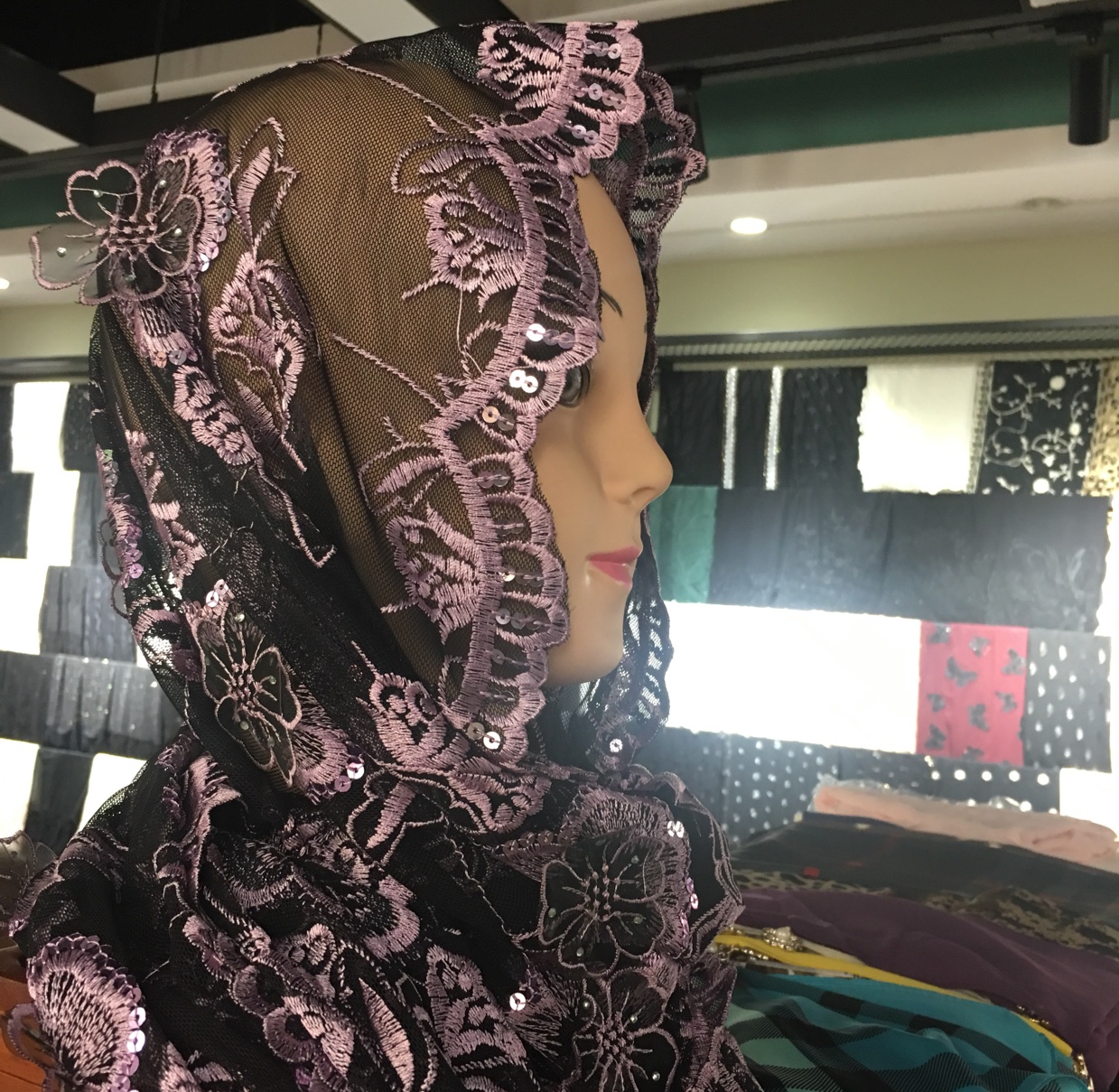 Mesh embroidery sequin sequin embroidery casual scarf shawl Sequin chiffon cotton long scarf Square scarf details Picture