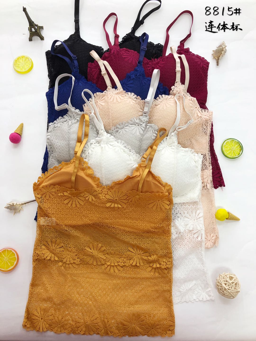 Lace one-piece cup extended vest bra