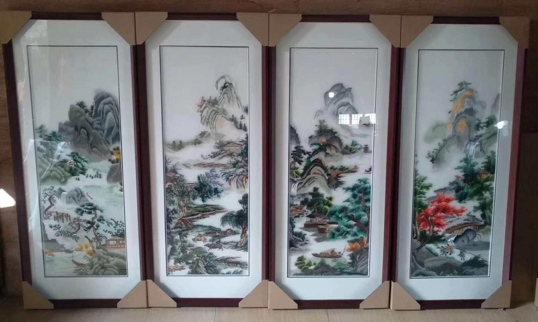 四条屏/立体绣/刺绣产品图