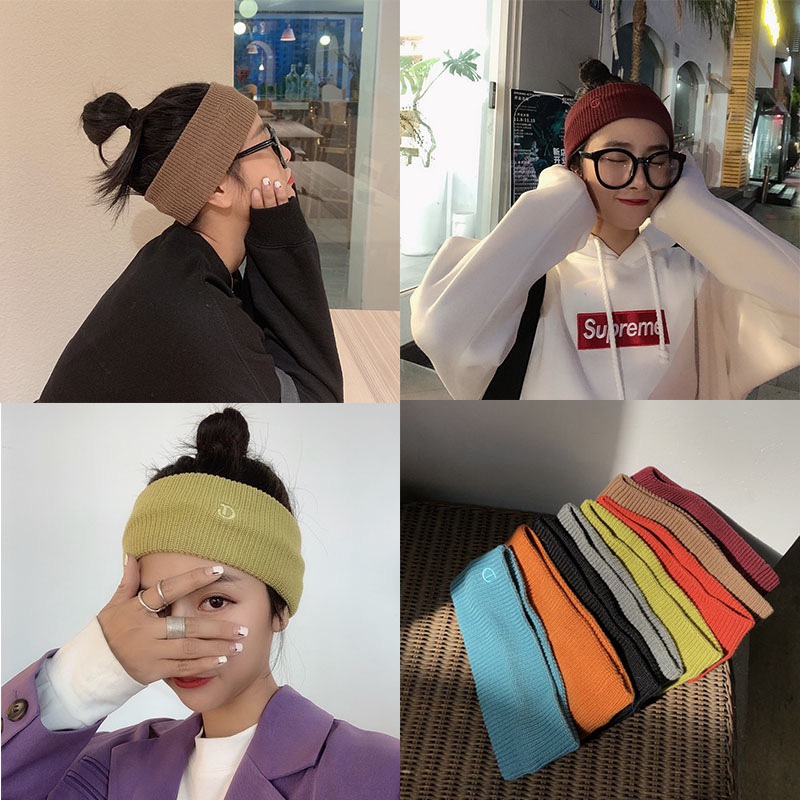 网红针织发带女韩国宽边头饰秋冬潮针织毛线头带简约纯色洗脸头箍