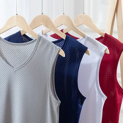Ice Mesh Eyes Men's Tank Top Men's Summer Round Neck Wide Shoulder Sleeveless Hollow Thin Loose Sports Quick Drying Sill