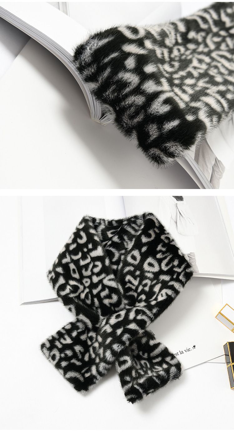 [Color Leopard Print] Imitation Rex Rabbit Cross Neck Female Winter Korean Version Thickened Warm Student Pullover Scarf undefined