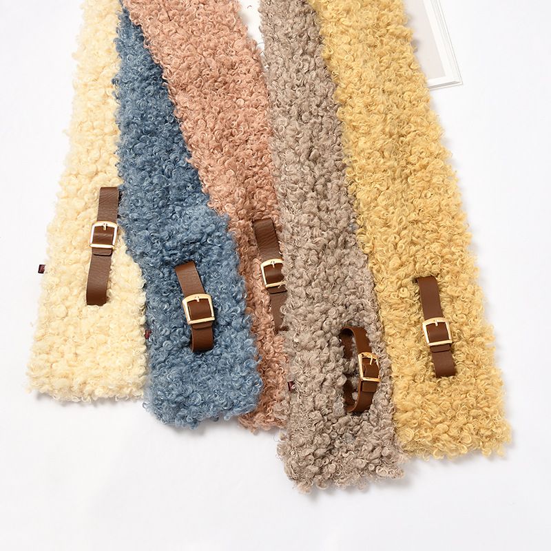 Instagram Soft Girl Style Cute Curly Fur Buckle Soft Solid Color Scarf Female Winter Everything Warm Furry Student Bib undefined