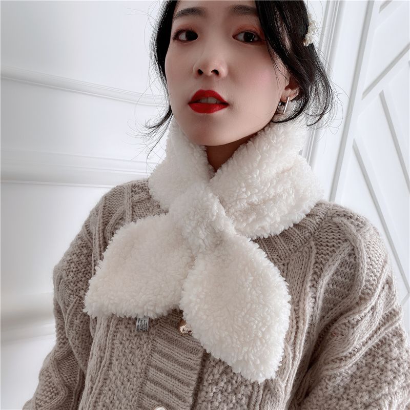 Bib Female Autumn And Winter Korean Version Of All Imitation Lamb Wool Scarf Double-Sided Plush Bib Fur Collar Thickened Winter Neck Set Tide Item Picture