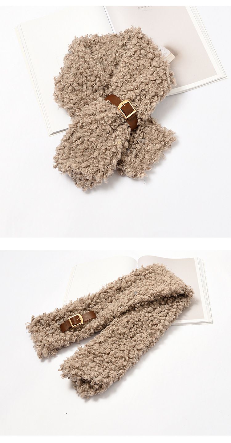 Instagram Soft Girl Style Cute Curly Fur Buckle Soft Solid Color Scarf Female Winter Everything Warm Furry Student Bib undefined