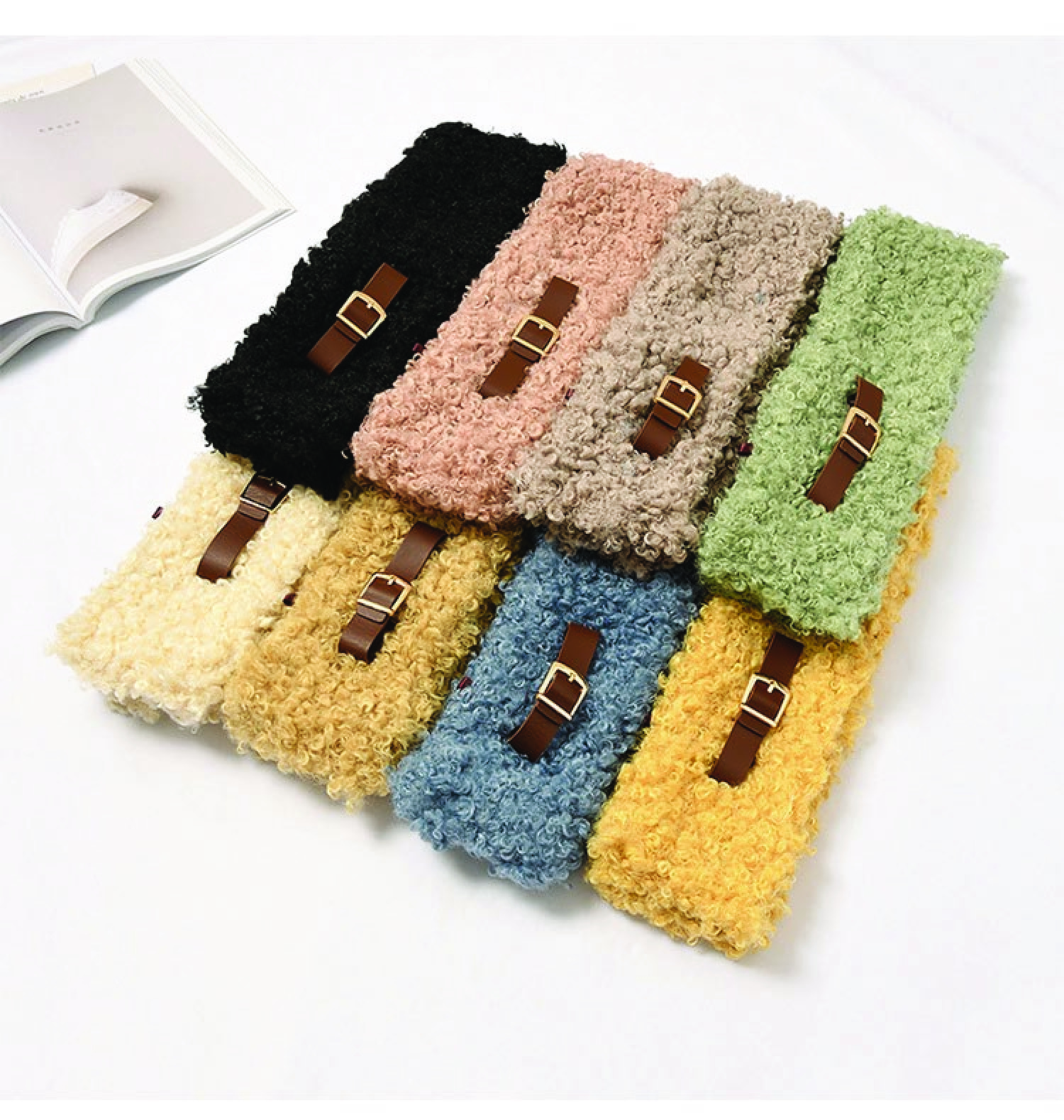 Instagram Soft Girl Style Cute Curly Fur Buckle Soft Solid Color Scarf Female Winter Everything Warm Furry Student Bib undefined