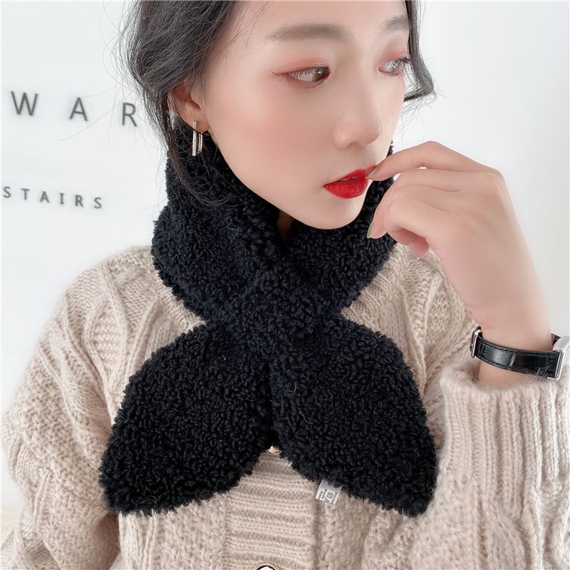 Bib Female Autumn And Winter Korean Version Of All Imitation Lamb Wool Scarf Double-Sided Plush Bib Fur Collar Thickened Winter Neck Set Tide undefined