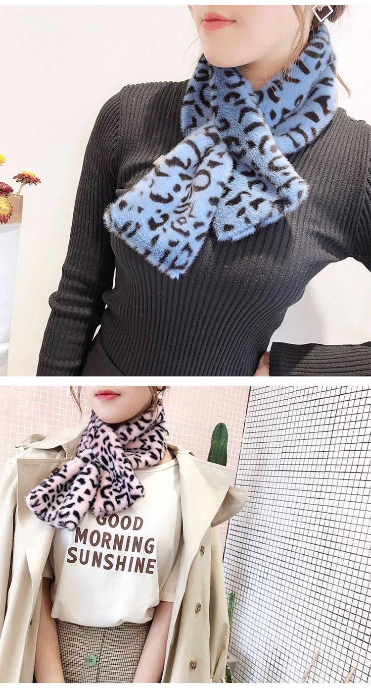 [Color Leopard Print] Imitation Rex Rabbit Cross Neck Female Winter Korean Version Thickened Warm Student Pullover Scarf Specification drawing