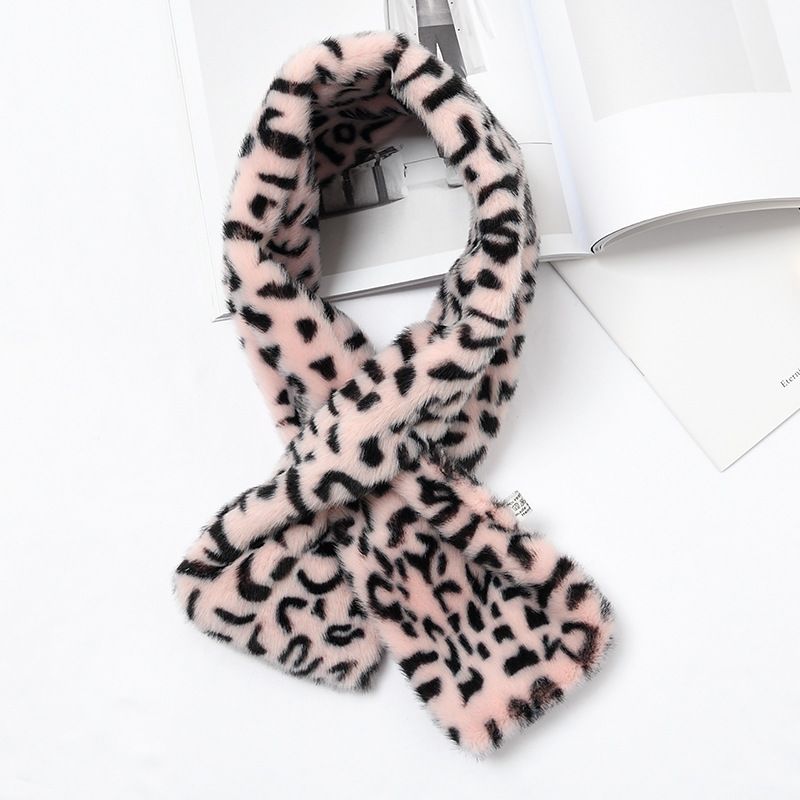[Color Leopard Print] Imitation Rex Rabbit Cross Neck Female Winter Korean Version Thickened Warm Student Pullover Scarf