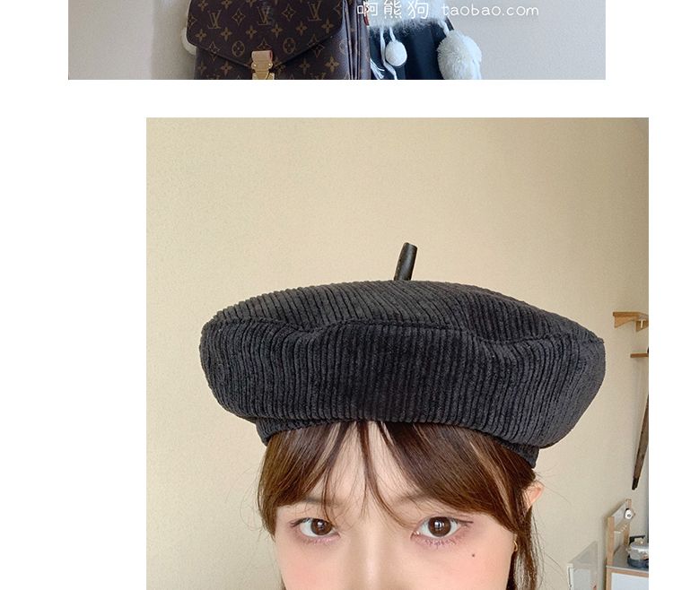 秋冬洋气帽子女日系贝雷帽英伦复古皮边画家帽格子蓓蕾帽38
