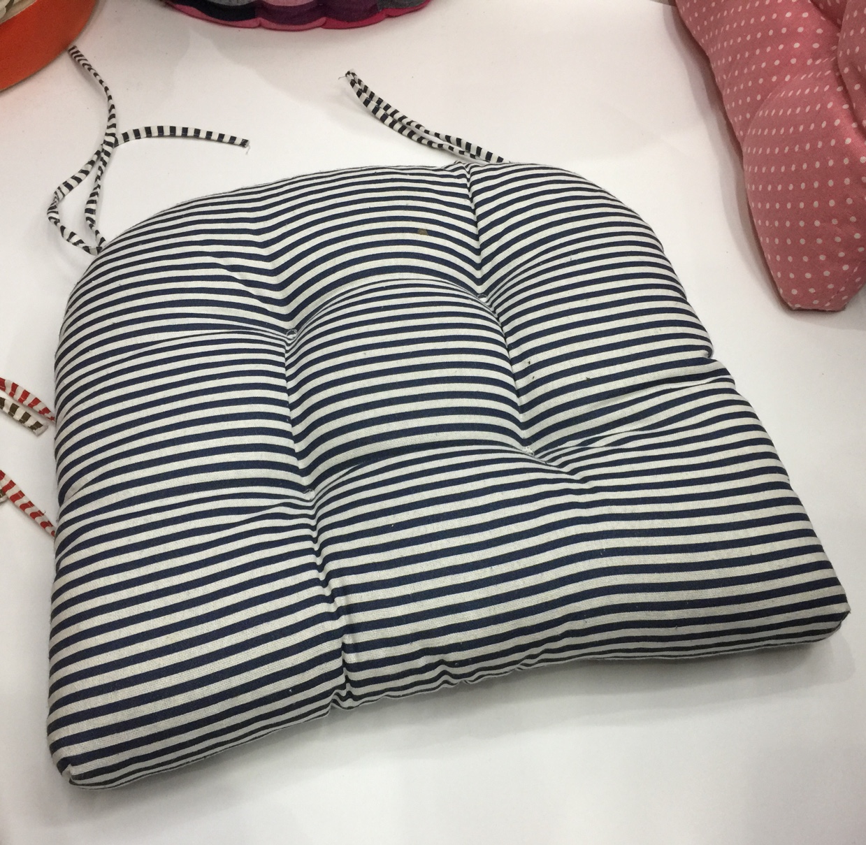 New Explosion Factory Direct Sales Thickened Strap Strap Polka Dot Striped Canvas Cushion Office Bay Window Tatami Cushioned Table Chair Cushion details Picture