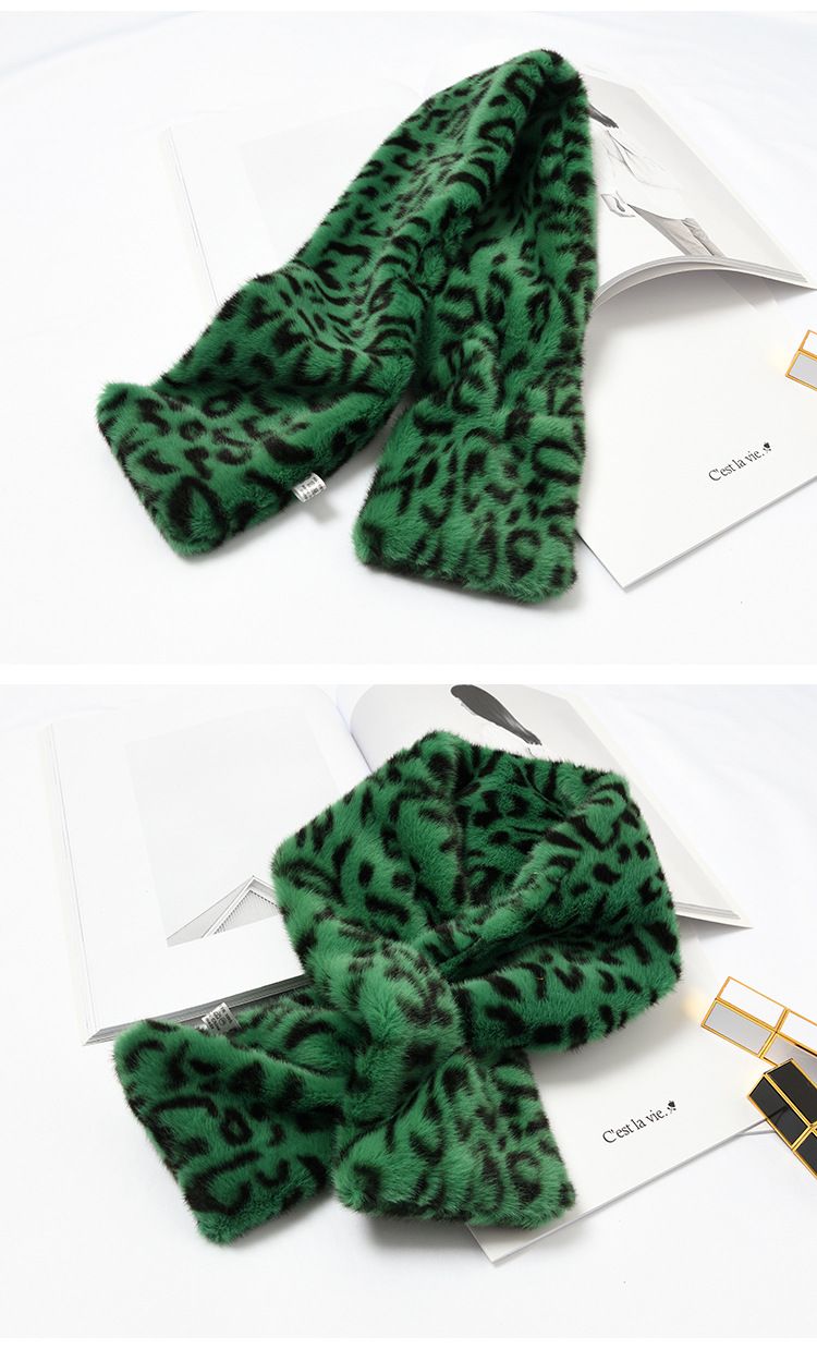 [Color Leopard Print] Imitation Rex Rabbit Cross Neck Female Winter Korean Version Thickened Warm Student Pullover Scarf undefined