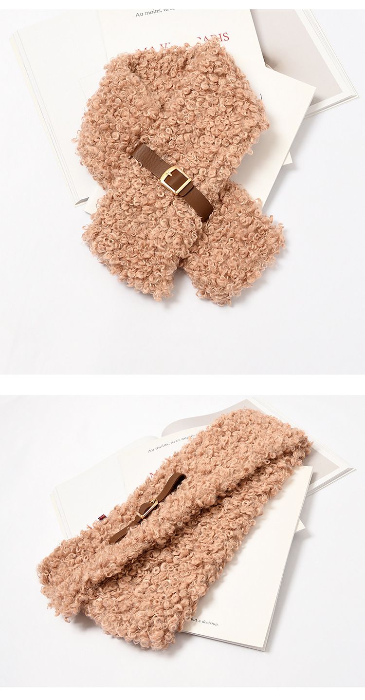 Instagram Soft Girl Style Cute Curly Fur Buckle Soft Solid Color Scarf Female Winter Everything Warm Furry Student Bib undefined