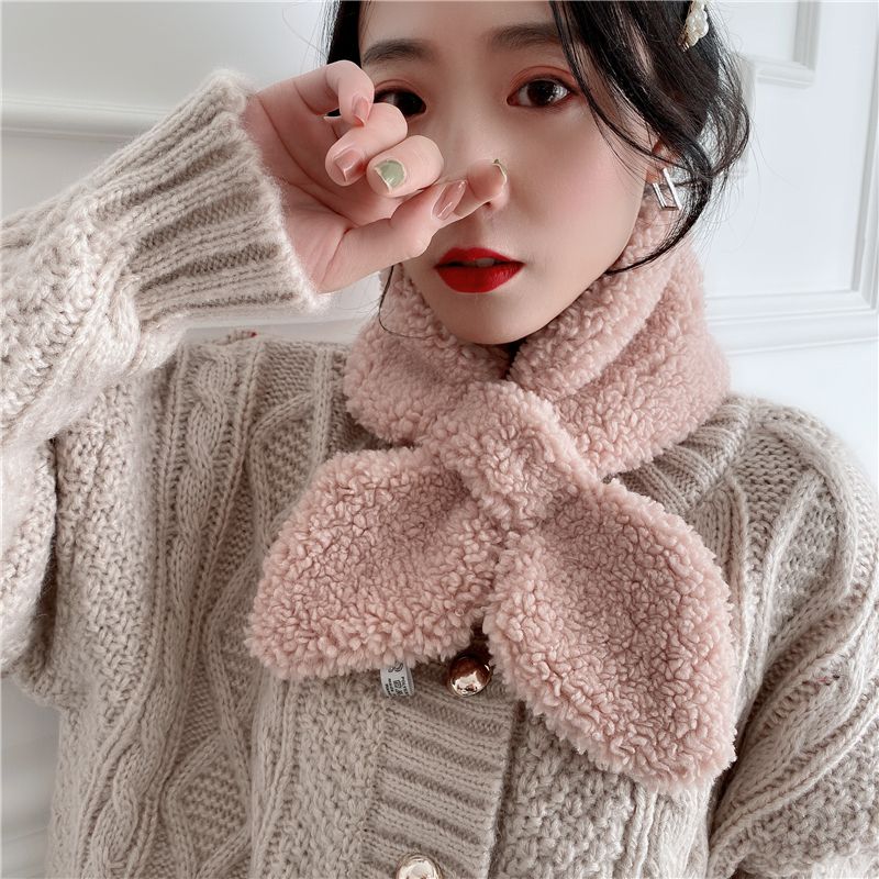Bib Female Autumn And Winter Korean Version Of All Imitation Lamb Wool Scarf Double-Sided Plush Bib Fur Collar Thickened Winter Neck Set Tide undefined