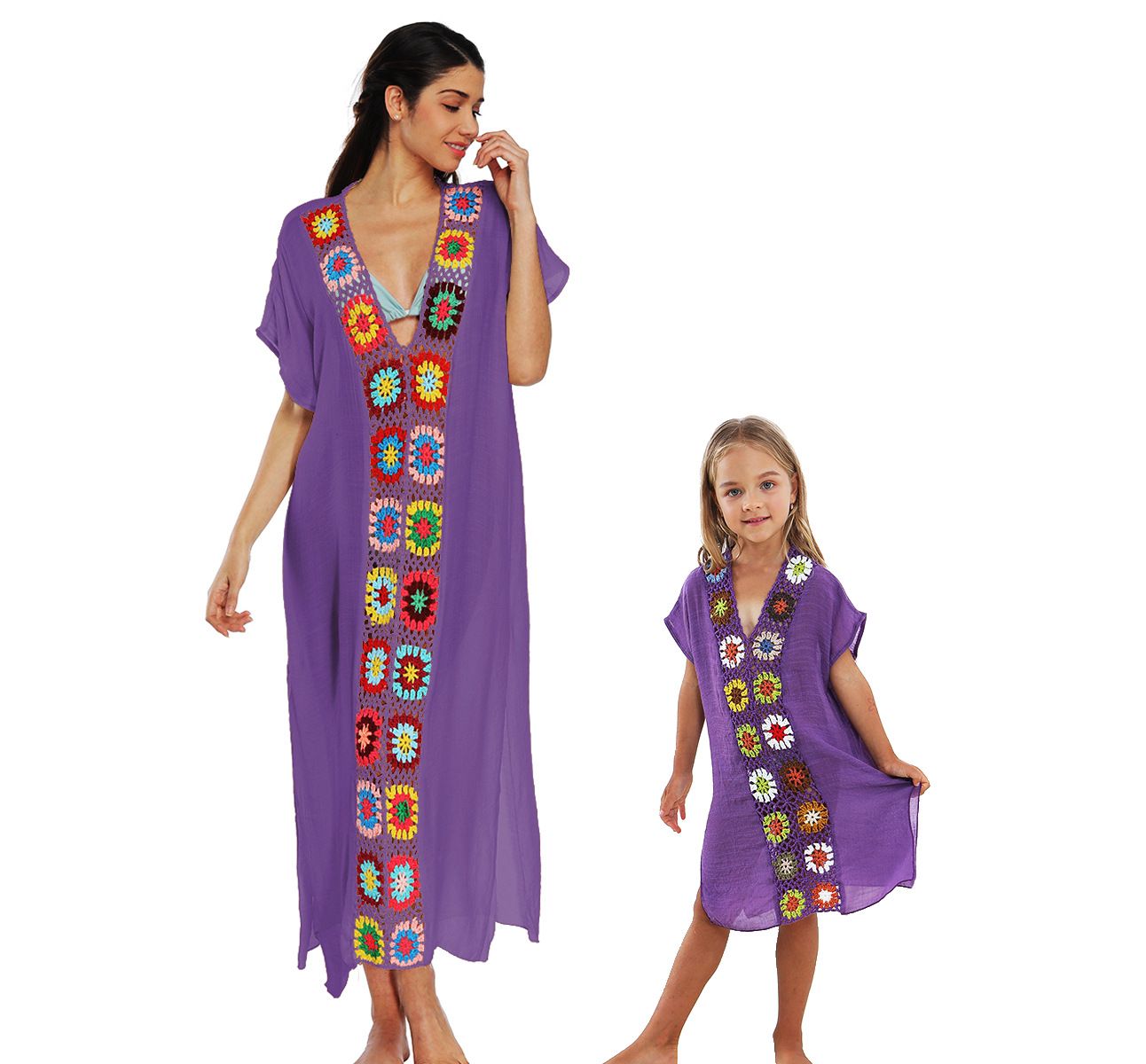 Beach clothes foreign trade new parent-child clothing hand-hook flower long swimsuit with beach clothes manufacturers direct sales