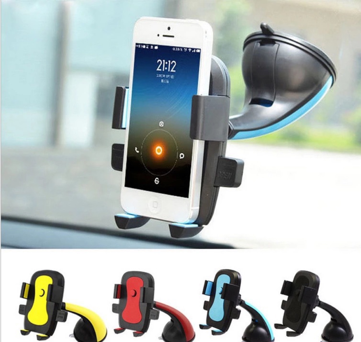 汽车导航手机支架吸盘出风口创意车载支架牛角小蛮腰自动锁手机座