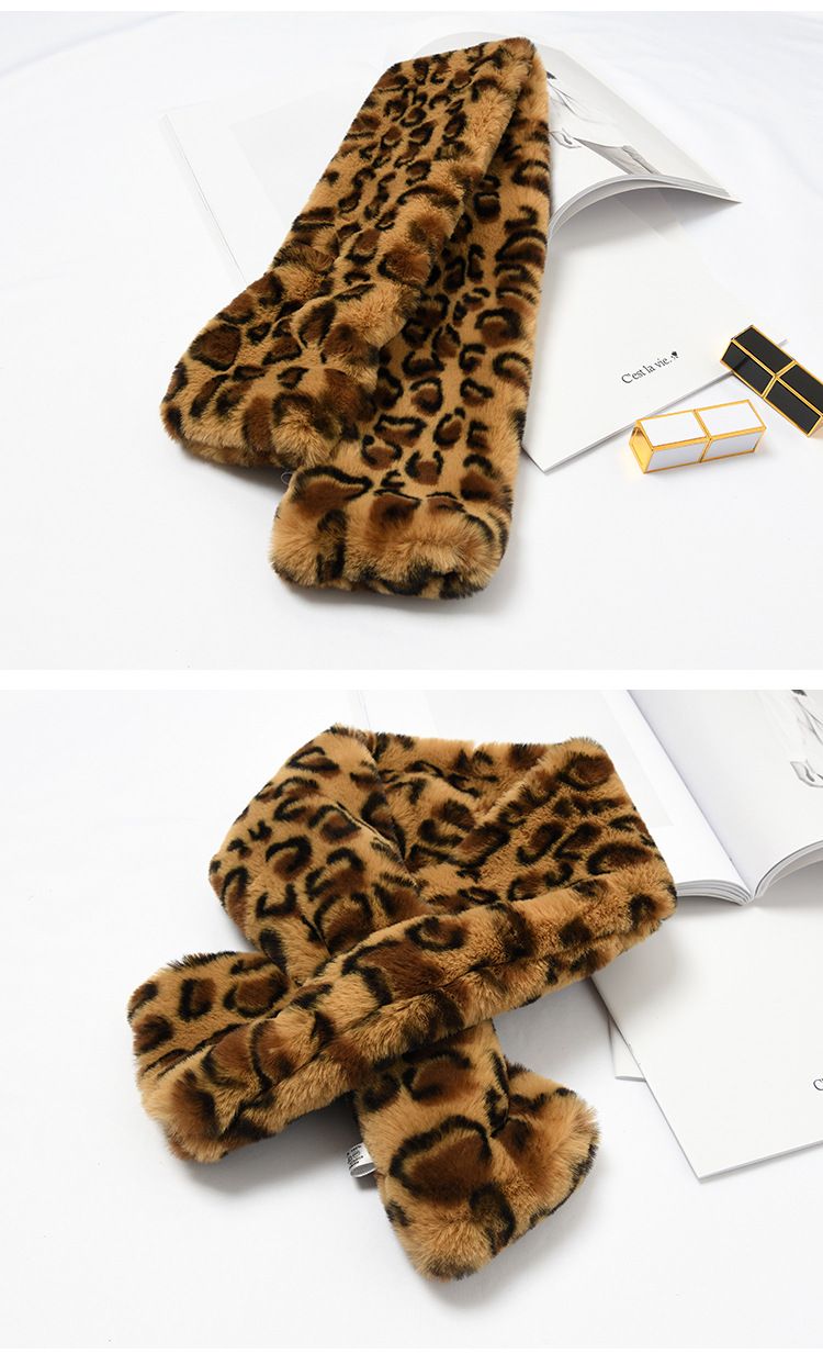 [Color Leopard Print] Imitation Rex Rabbit Cross Neck Female Winter Korean Version Thickened Warm Student Pullover Scarf undefined