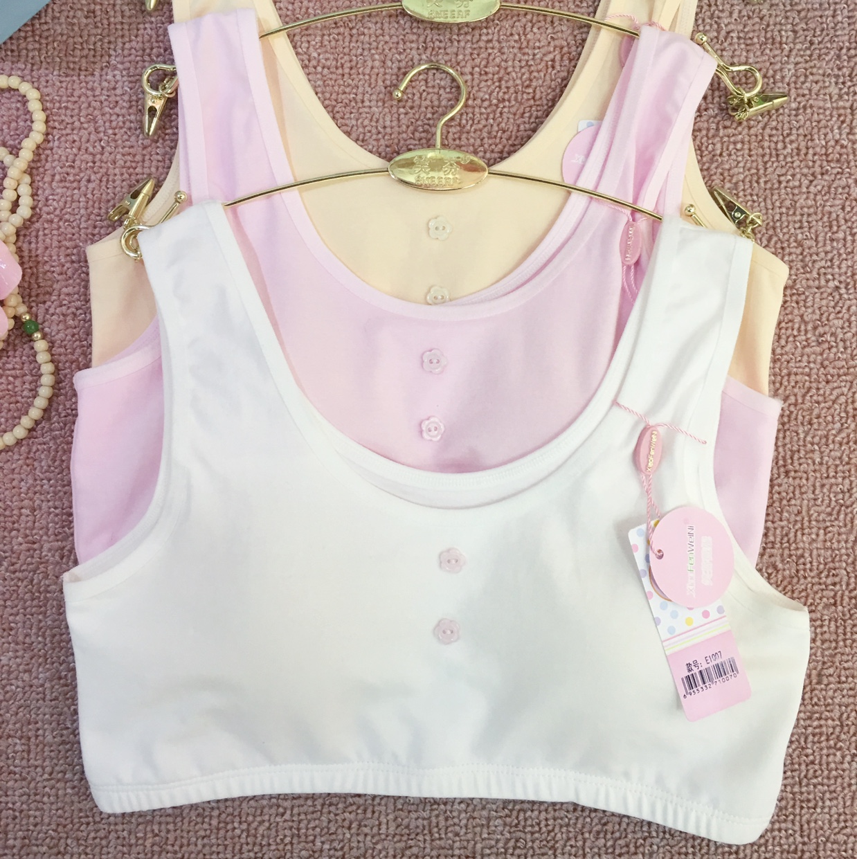 1007 Thin Cotton I-Back Breathable Growth Period Girl's Small Vest Without Sponge Pad Wrap Bra For Students