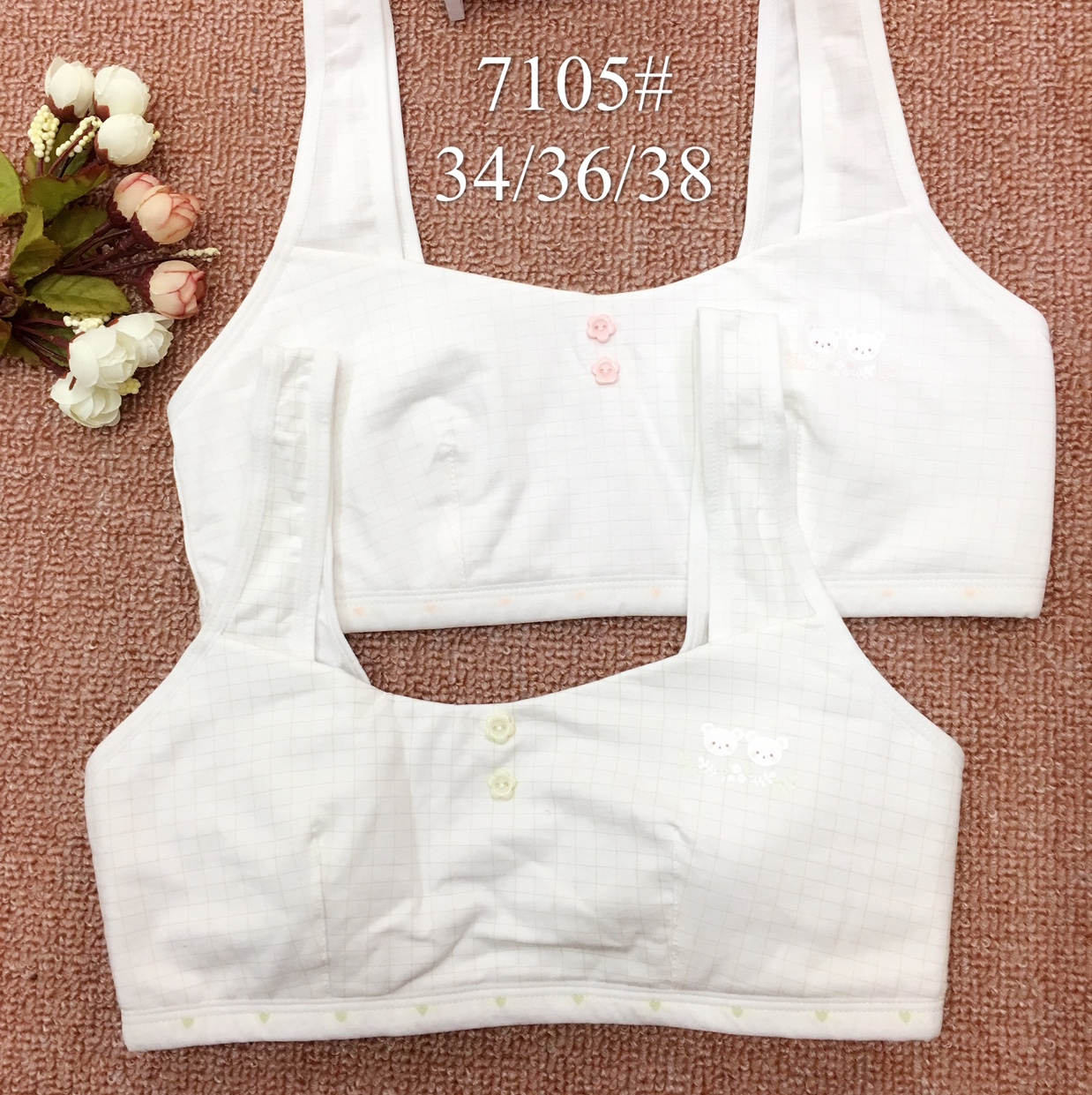 7105 Thin Cotton I-Back Breathable Growth Period Girl's Small Vest No Sponge Pad Wrap Student Bra