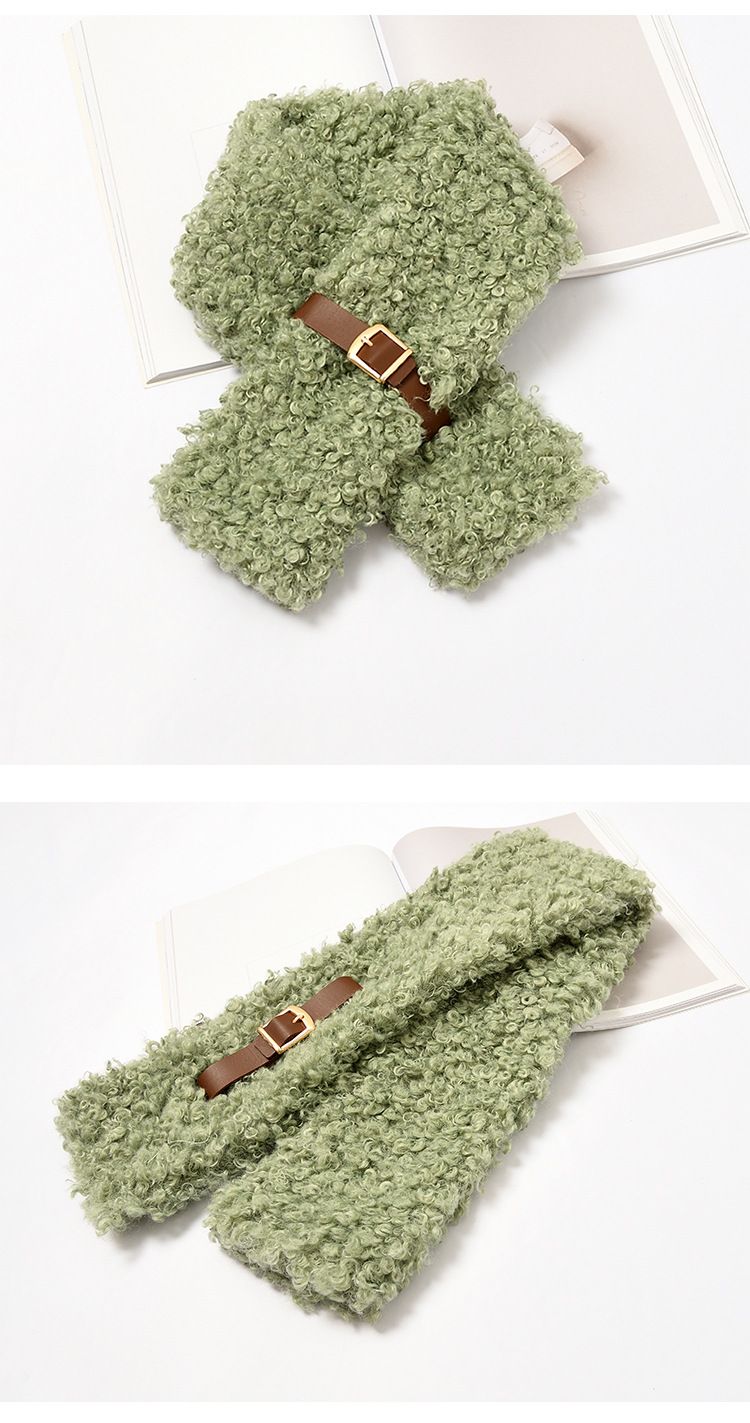 Instagram Soft Girl Style Cute Curly Fur Buckle Soft Solid Color Scarf Female Winter Everything Warm Furry Student Bib undefined