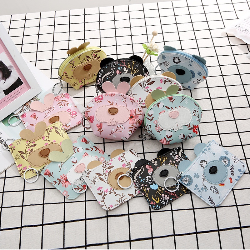 淘宝热销小碎花零钱包 创意卡通小兔小熊印花钱包 女士短款卡包产品图