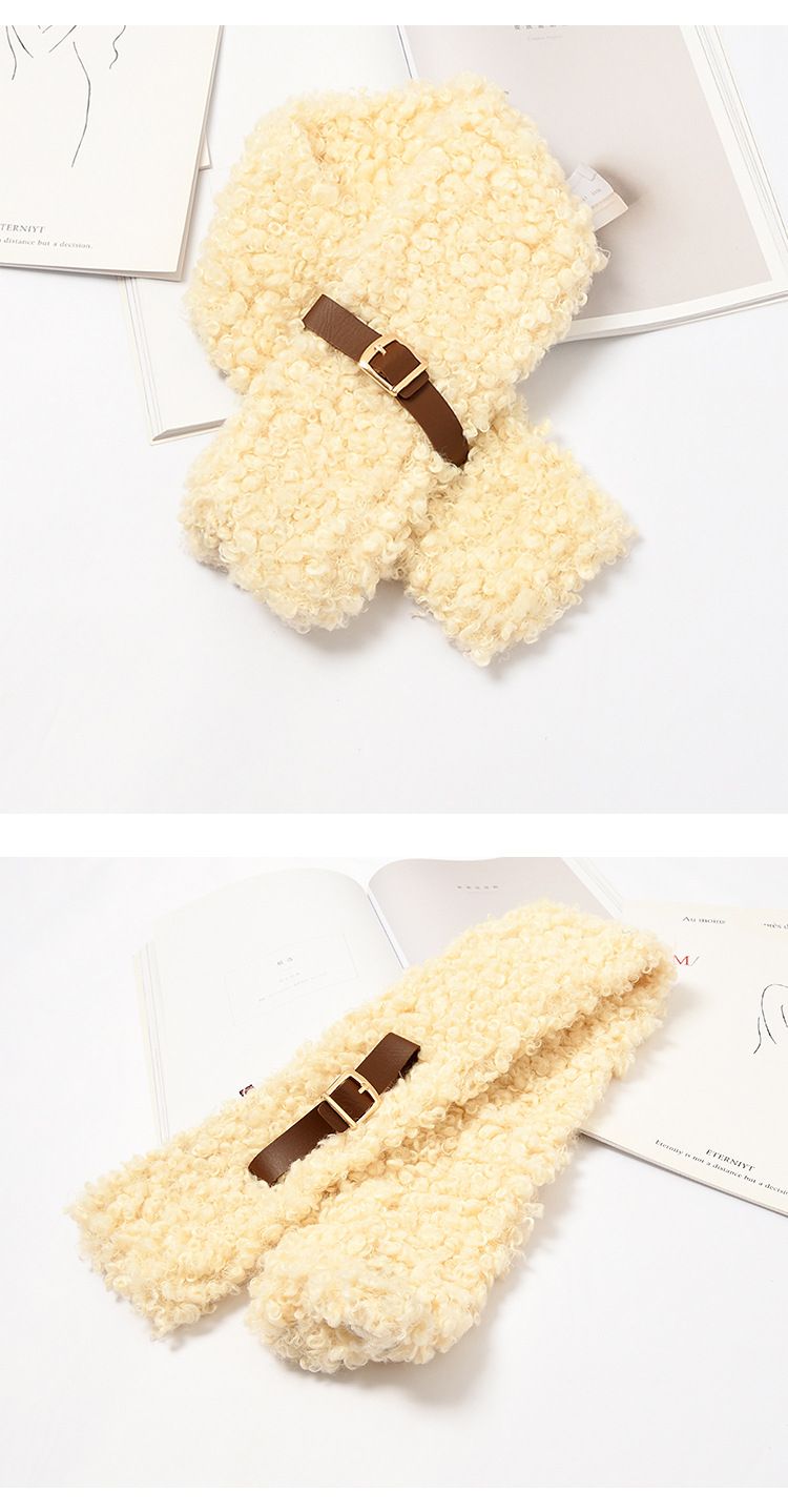 Instagram Soft Girl Style Cute Curly Fur Buckle Soft Solid Color Scarf Female Winter Everything Warm Furry Student Bib undefined