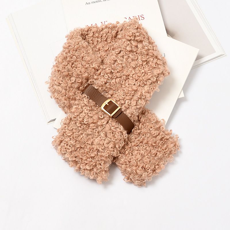 Instagram Soft Girl Style Cute Curly Fur Buckle Soft Solid Color Scarf Female Winter Everything Warm Furry Student Bib details Picture