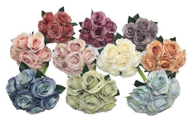 Manufacturers direct European and American 7 - head round rose hand flower bridal hand flower full figure