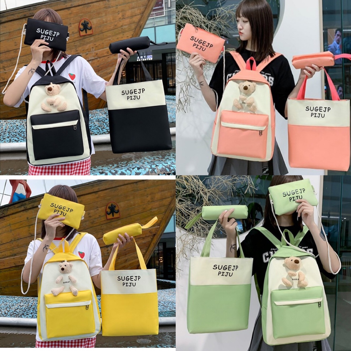 ins Korean version casual student backpack set of four pieces
