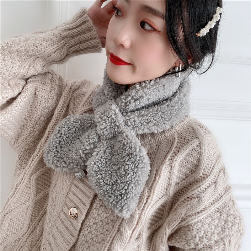Bib Female Autumn And Winter Korean Version Of All Imitation Lamb Wool Scarf Double-Sided Plush Bib Fur Collar Thickened Winter Neck Set Tide Item Picture